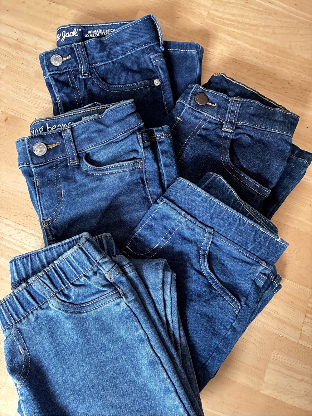 Five Pairs of Toddler Girl 4T Blue Denim Jeans - Dark, Medium and Light Wash